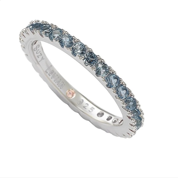 SUZY LEVIAN Jewelry - Suzy Levian Sterling Silver Thin Aqua Cubic Zirconia Eternity Band New